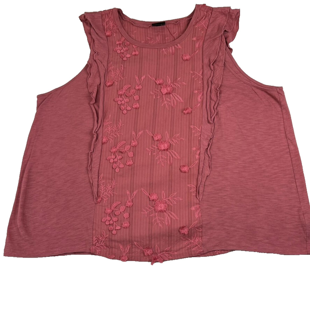 Torrid Tank Top Womens Size 3 Embroidered Floral Applique Ruffle Pink Cottage